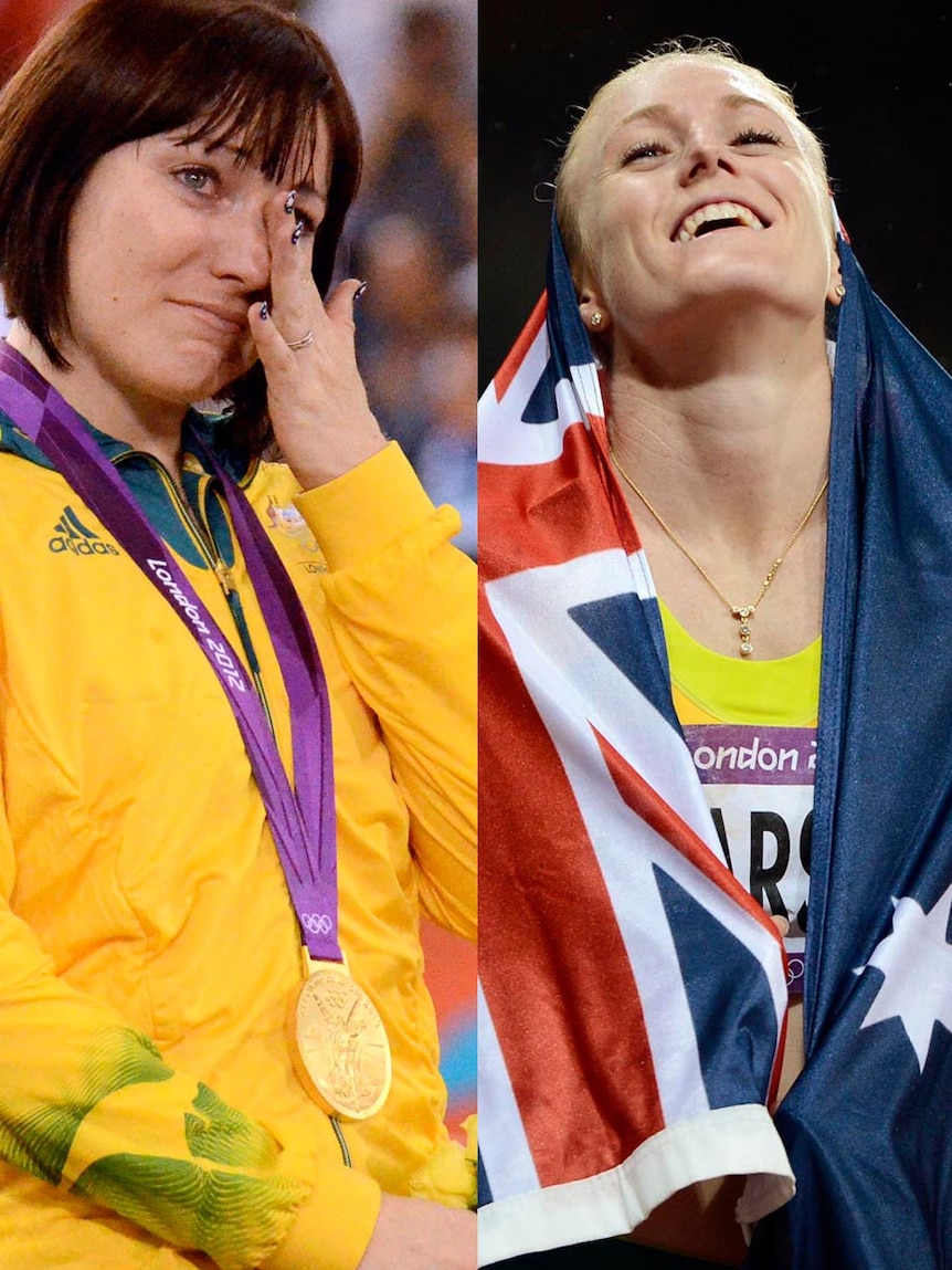 LtoR Anna Meares and Sally Pearson after winning gold.