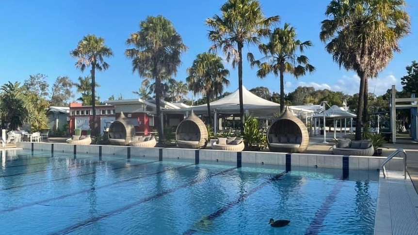 A pool at Couran Cove Island Resort