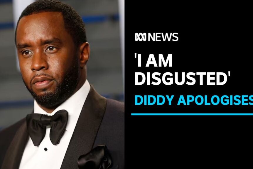 'I Am Disgusted', Diddy Apologies: A aman in a black tuxedo at a media event.