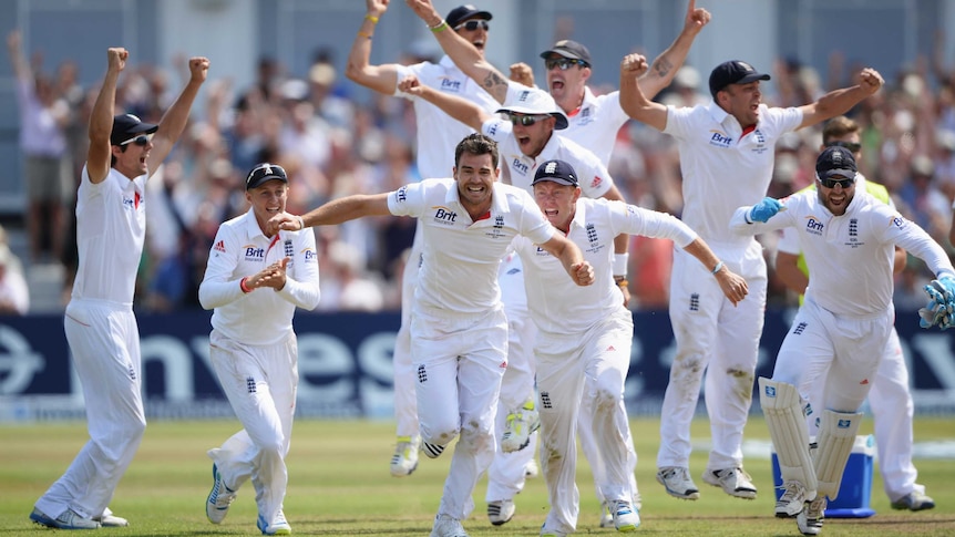 England players celebrate victory in first Ashes Test