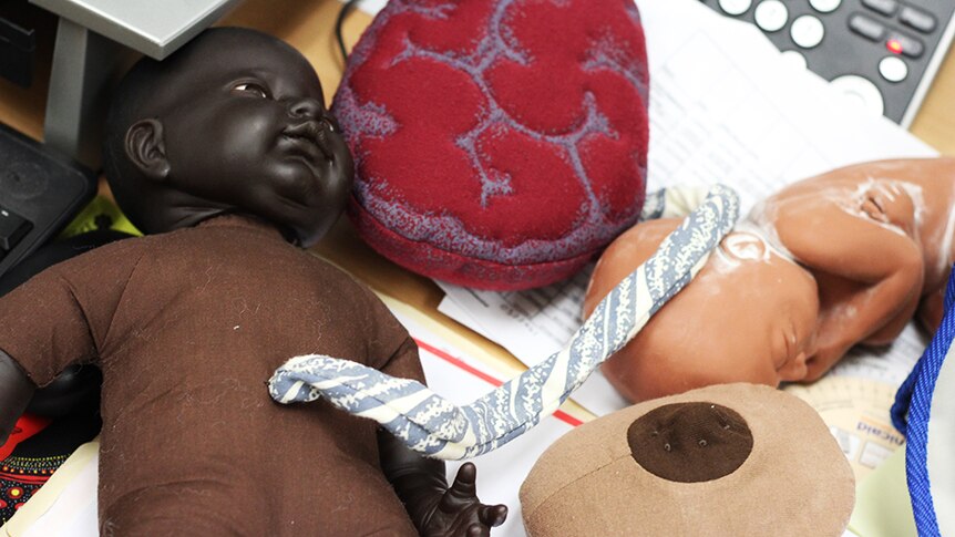 Dolls used by midwives for demonstrations with Indigenous women.