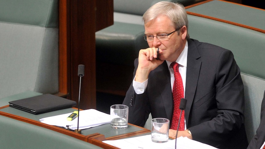 Kevin Rudd sits on the backbench