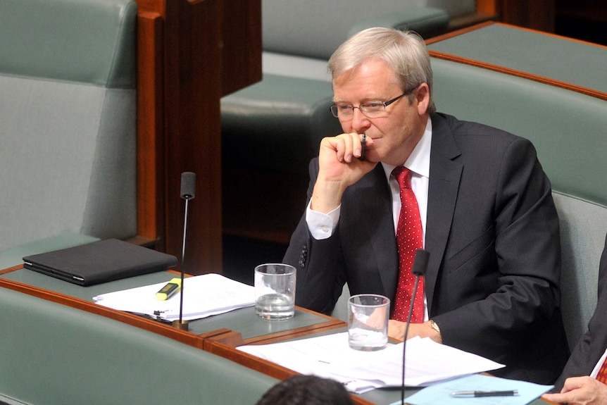 Kevin Rudd sits on the backbench