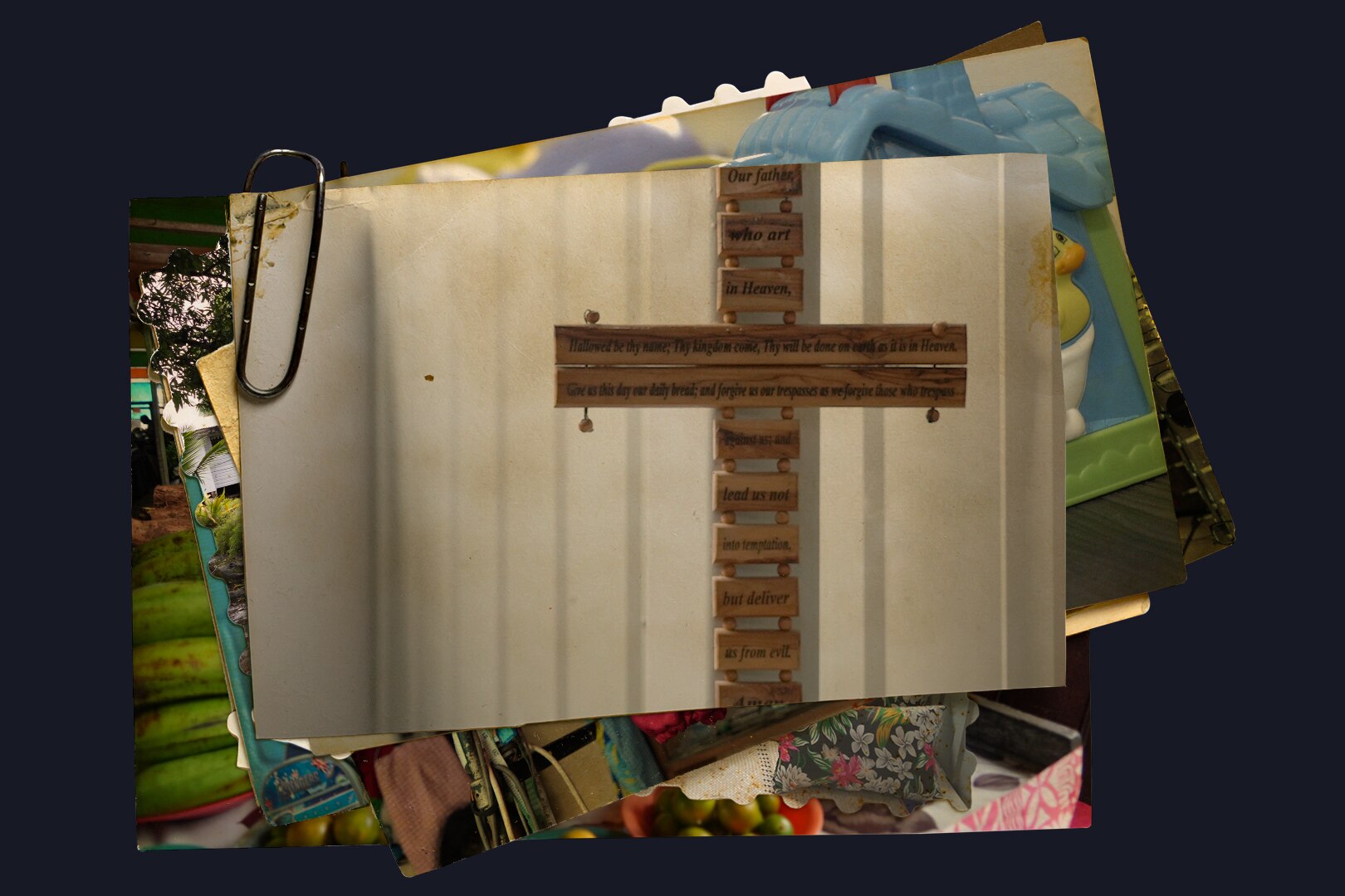 An edited photo showing images of a Christian cross.