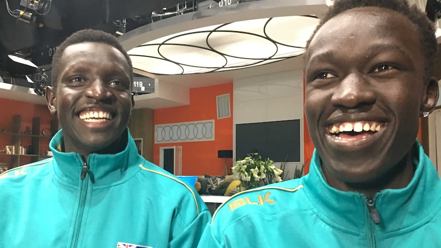 Australian middle distance runners Joseph Deng and Peter Bol on the News Breakfast couch