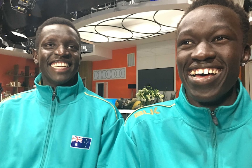 Australian middle distance runners Joseph Deng and Peter Bol on the News Breakfast couch