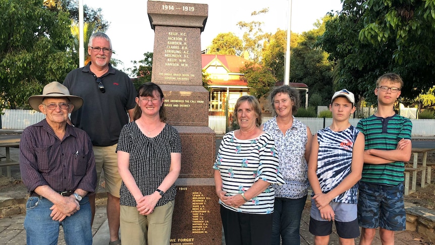 Tarlee locals in front of their war memorial commemorating Private Arthur Stibling