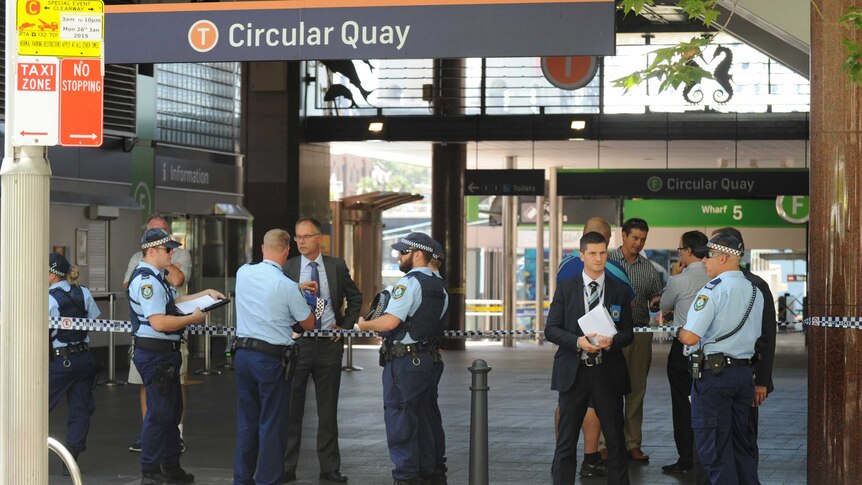 Police create an exclusion zone at Circular Quay in Sydney