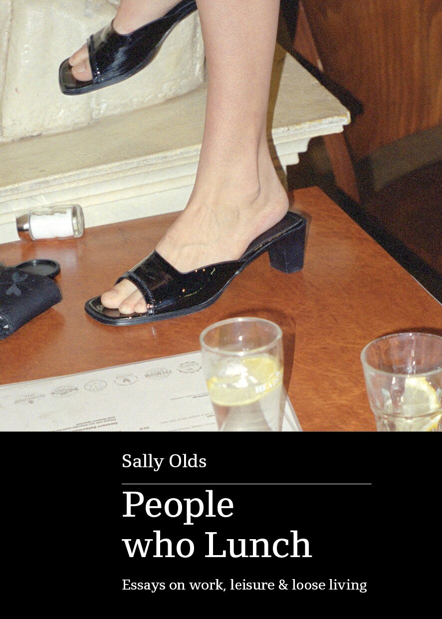 Book cover showing a foot in a low heeled shoe and two glasses