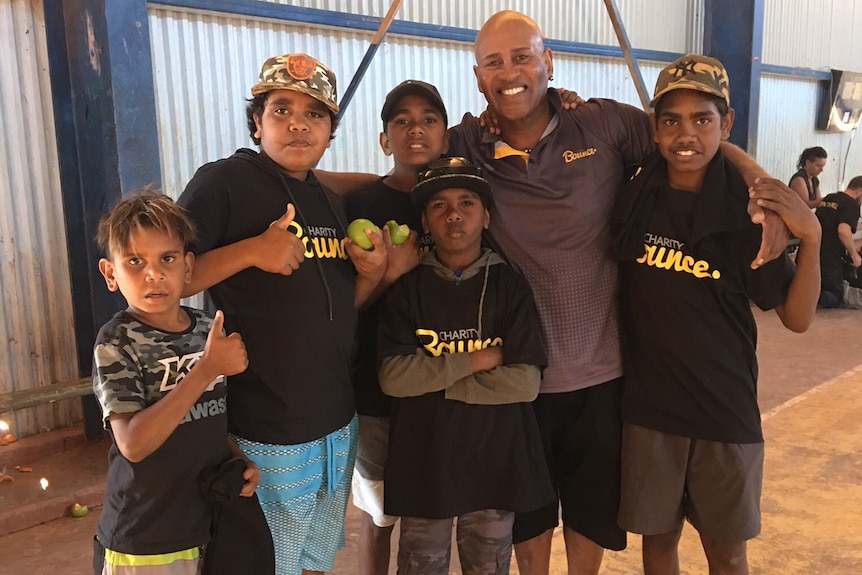 NBL Hall of Famer Cal Bruton at a Charity Bounce clinic in Alice Springs.