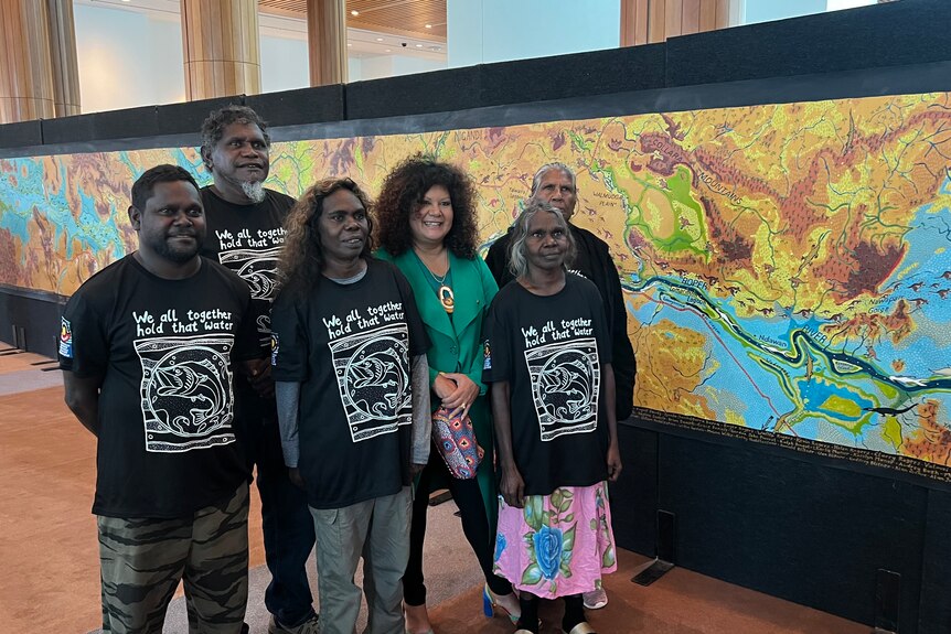 Malarndirri McCarthy met with Roper regional traditional owners in front of their map.