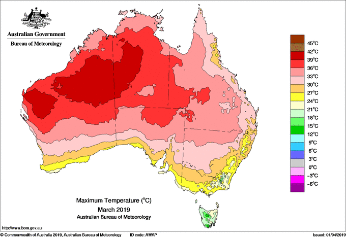 map with red focused over north WA and the western NT