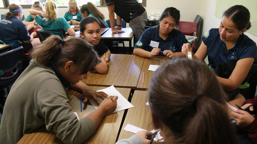 Students work on a project at the Power of Engineering workshop in Darwin.