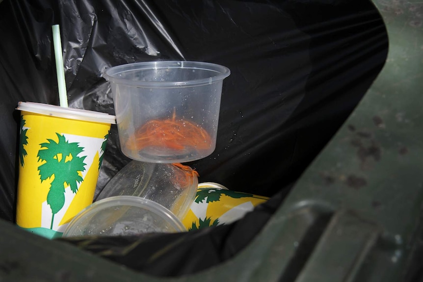 A photo of some rubbish dumped in a general waste bin.