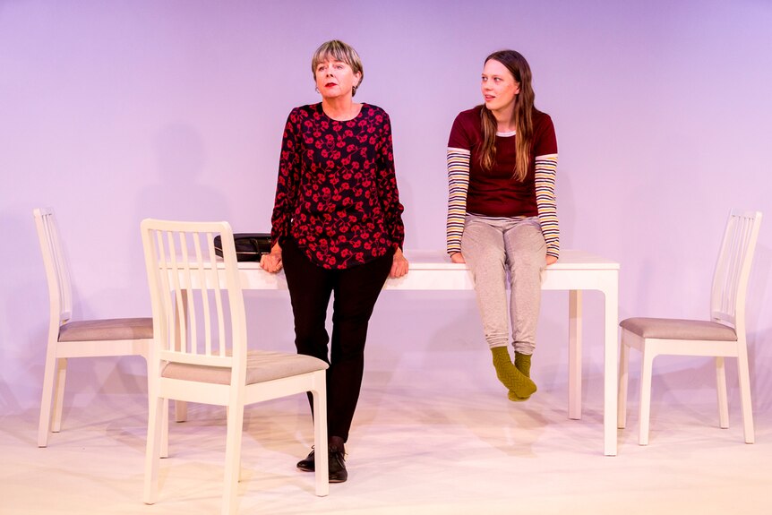 Penny Cook appears on stage alongside Brenna Harding in the Griffin Theatre Company production of The Almighty Sometimes.