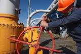 A worker at a gas storage facility in Ukraine
