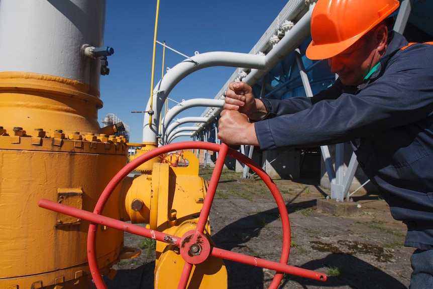 A worker at a gas storage facility in Ukraine