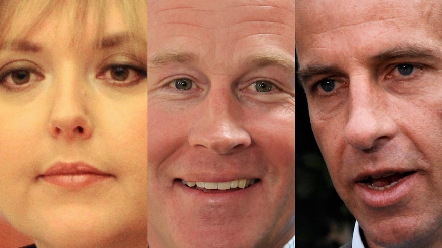 LtoR Tasmanian Premier Lara Giddings, Liberal Leader Will Hodgman, and Greens Leader Nick McKim.