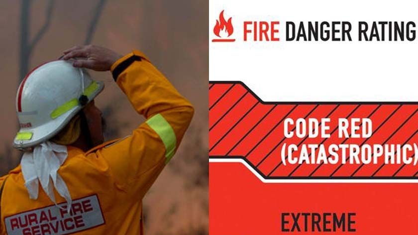 An RFS firefighter (left) and catastrophic fire danger