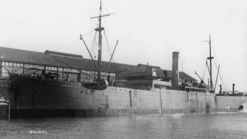 German merchant ship Oberhausen which was seized by Tasmanian army reservists when war was declared in 1914.