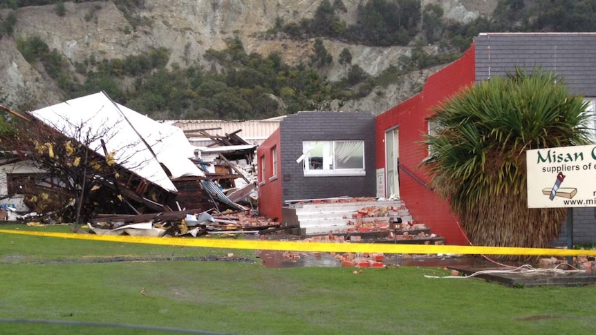 Storm damage to a business at Round Hill Burnie after severe winds.