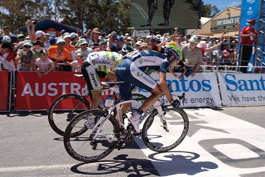 Alejandro Valverde beats Simon Gerrans on Old Willunga Hill in last year's Tour Down Under.