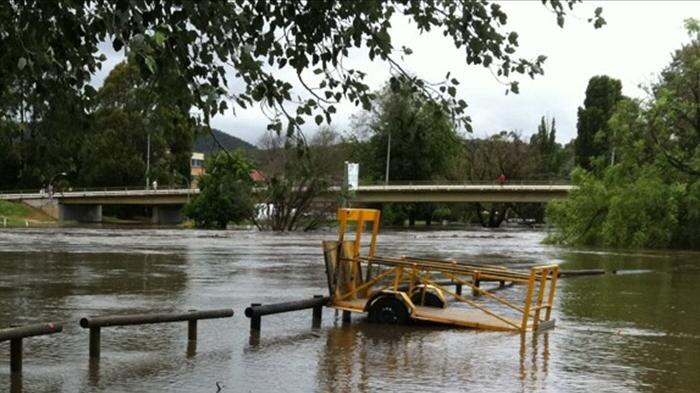 In flood: Queanbeyan River is expected to peak between 8 and 9 metres.