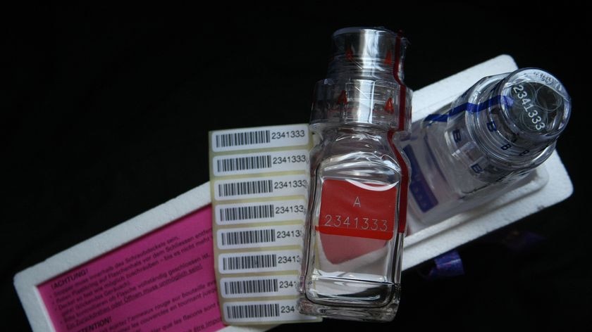 A prepared kit of doping equipment in close focus, June 2008.