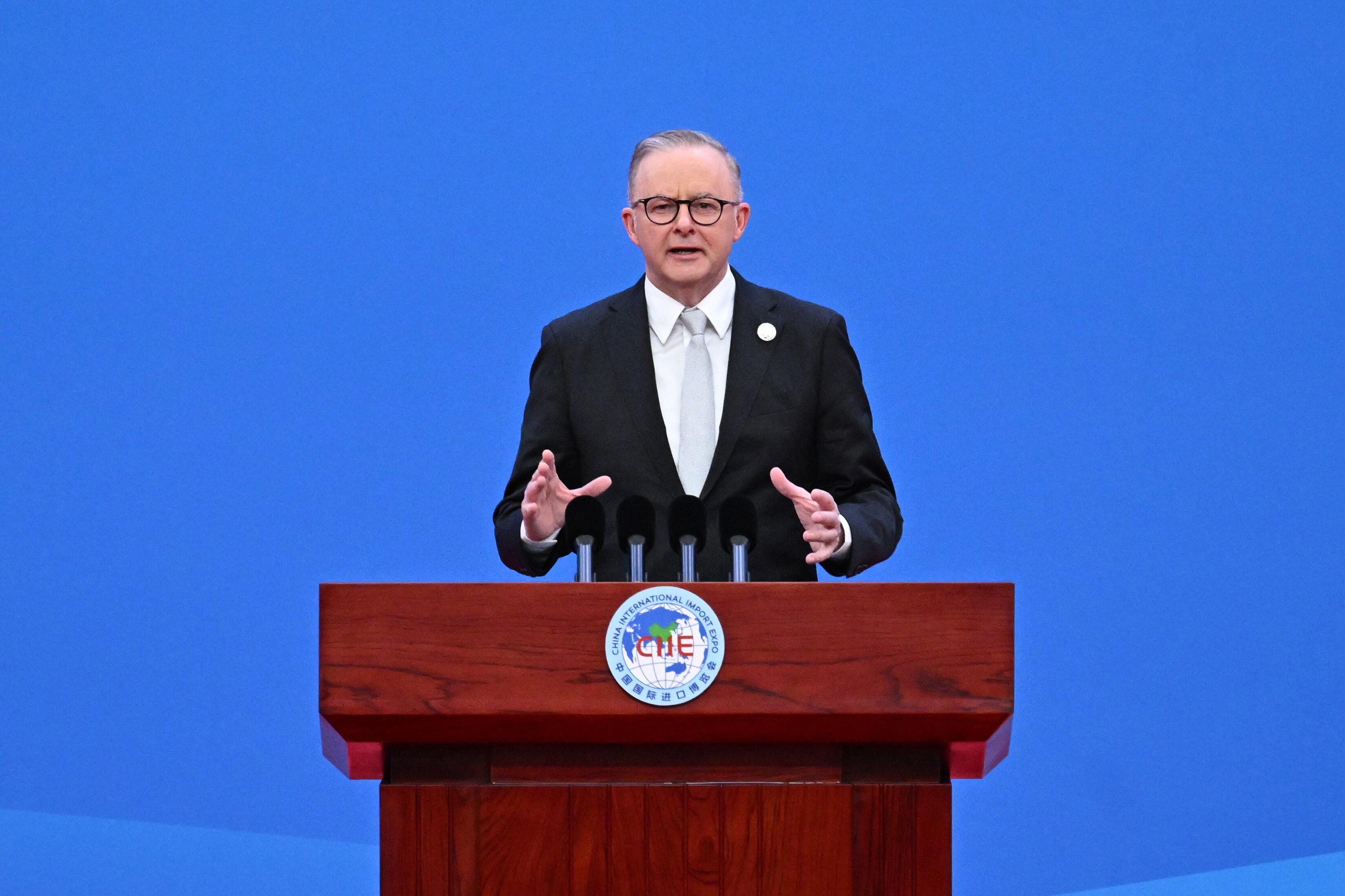 Australia's Prime Minister Anthony Albanese speaks during the China International Import Expo.