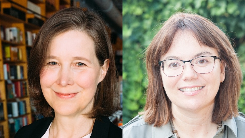 Author headshots: on left Ann Patchett smiling no teeth, on right Tracy Sorensen smiling with teeth