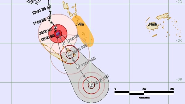 The forecasted path and intensity of Cyclone Donna.