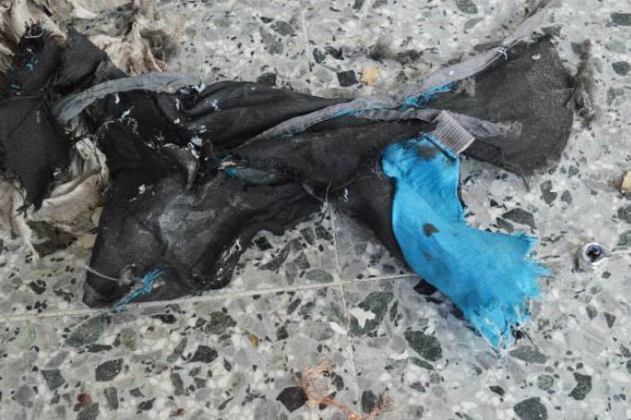 Remnants of blue backpack that may have been carried by the Manchester bomber.