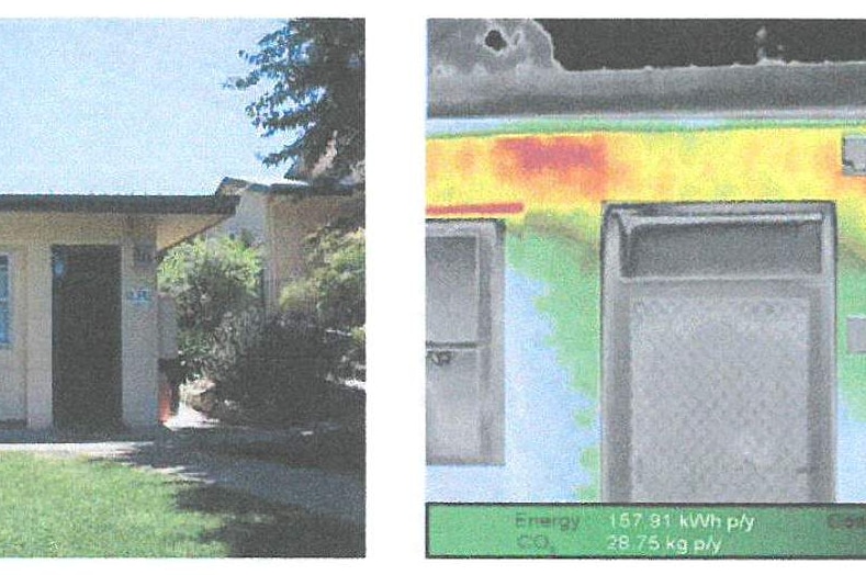 Infrared technology used to show heat loss from a wall