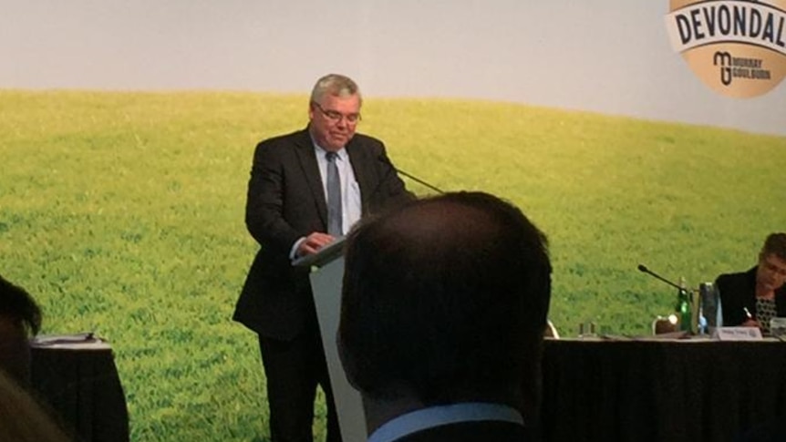 Chairman of Murray Goulburn delivers a speech in Melbourne.