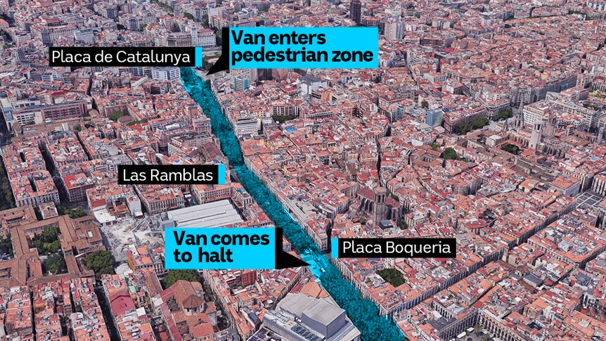 A map shows the stretch of road where the van mounted the pavement and came to a halt.