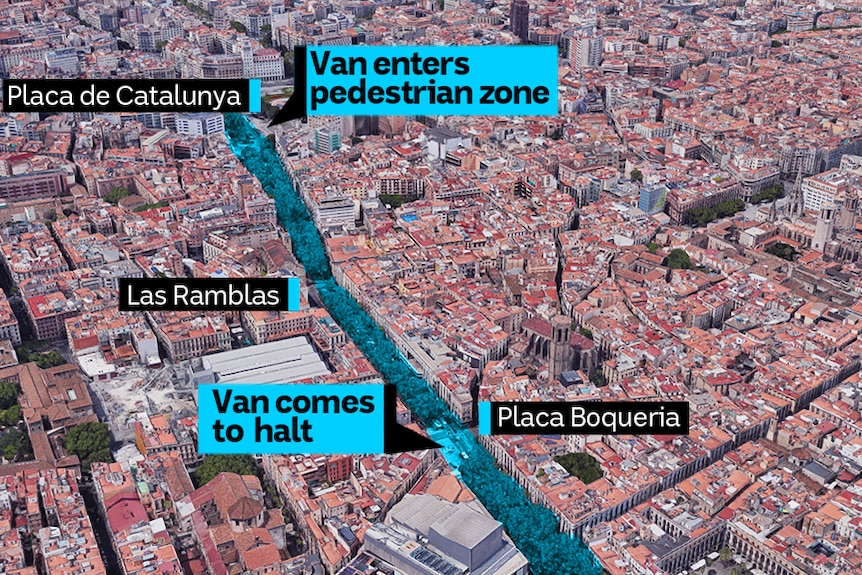 A map shows the stretch of road where the van mounted the pavement and came to a halt.
