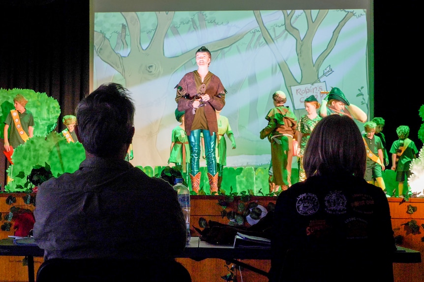 Jacy Morton dressed as Robin Hood during musical rehearsals, Longreach, November 2022.