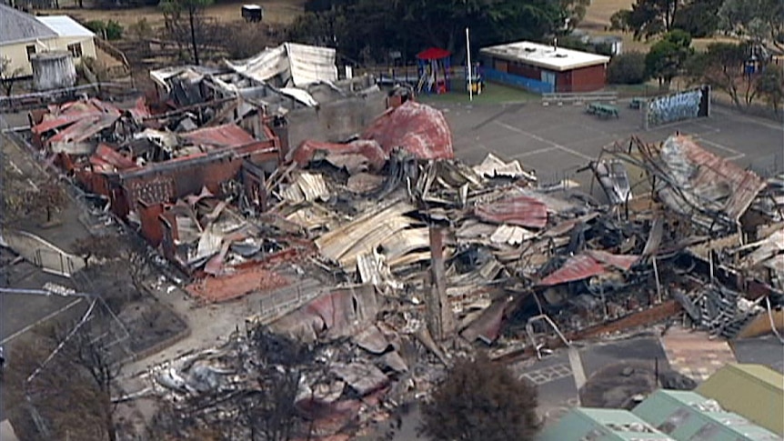 Dunalley Primary School in ruins after bushfire.