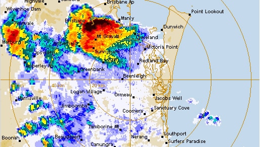 Radar photo shows storms over Brisbane