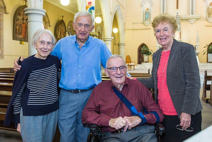 Bill Hayden (seated), with his three siblings standing alongside, on the day of his baptism at St Mary's Church at Ipswich.