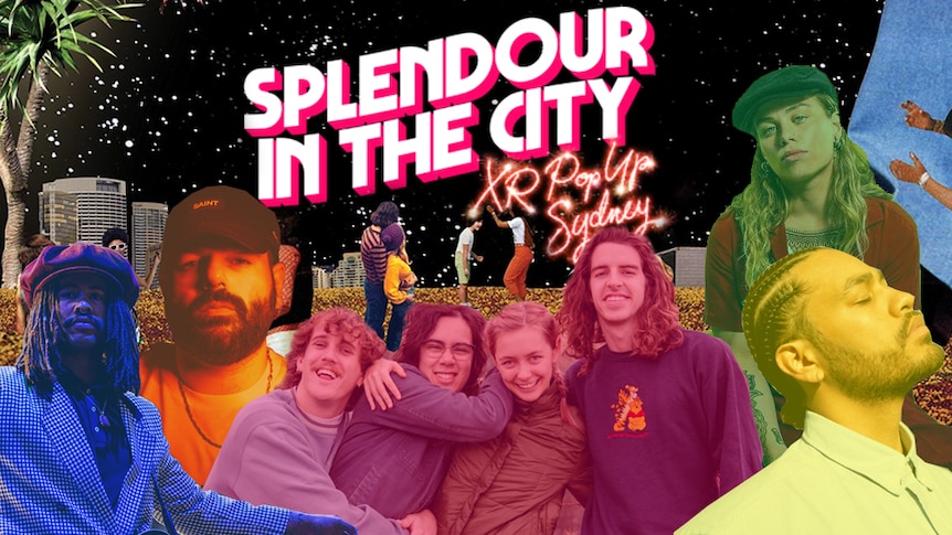 A collage of Splendour In The City 2021 acts Ocean Alley, Masked Wolf, Spacey Jane, Tash Sultana, Ziggy Ramo