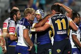 Cowboys celebrate after try against Bulldogs