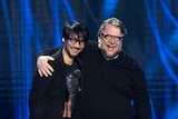 Hideo Kojima with director Gullerimo Del Toro at the 2017 game awards. 