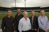 Sound of summer ... Jim Maxwell (C) flanked by Grandstand's commentary team last season Simon Katich, Dirk Nannes, Chris Rogers and Gerard Whateley