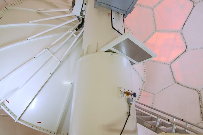 Inside a weather doppler showing a large metal column