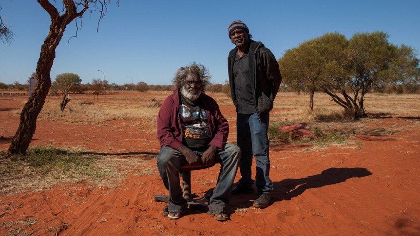 Ngaanyatjarra Council chairman Derek Harris with Ivan Frazer in the remote WA community of Warburton.