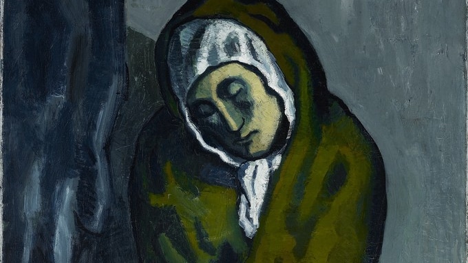 A Pablo Picasso image of a woman slumped against a wall with her eyes shut.