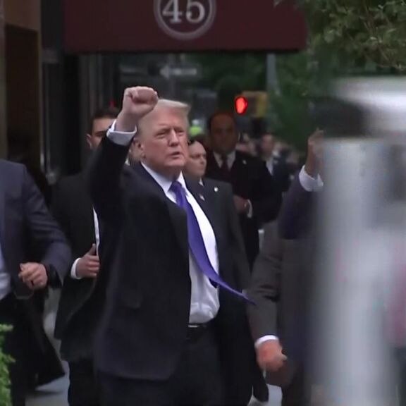 Donald Trump faces crowd after guilty verdict