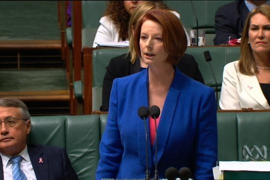 Julia Gillard stands in parliament