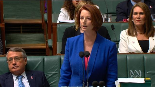 Julia Gillard stands in parliament